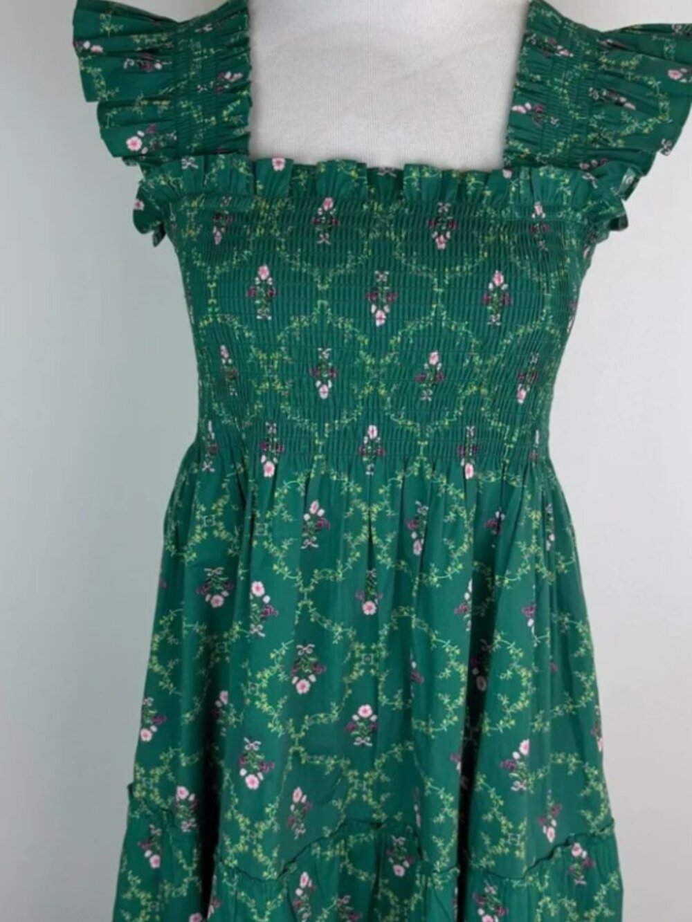 Hill House The Ellie Nap Dress Emerald Trellis Green Floral Midi Size XS